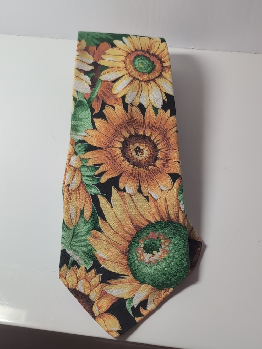 American Eagle Outfitters Sunflower Print Tie - Yellow, Green & Black